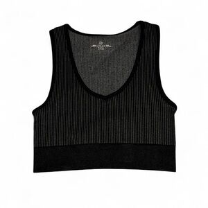 Offline by Aerie Black Pinstriped Sports Bra Unpadded Women’s S Yoga Athleisure